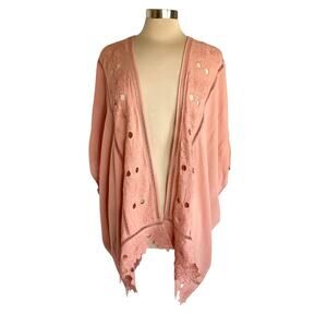 Gianni Bini Terra Cotton Floral Cutwork Kimono LARGE Boho Bohemian Cottagecore